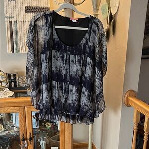 Libian Black and Gray Abstract Blouse